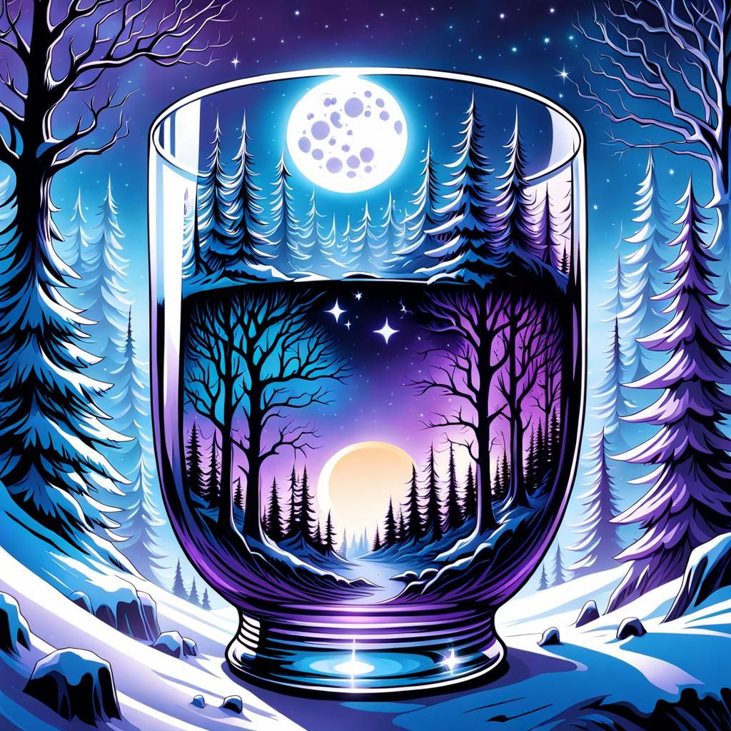 Gothic Winter Landscape in Whiskey Glass