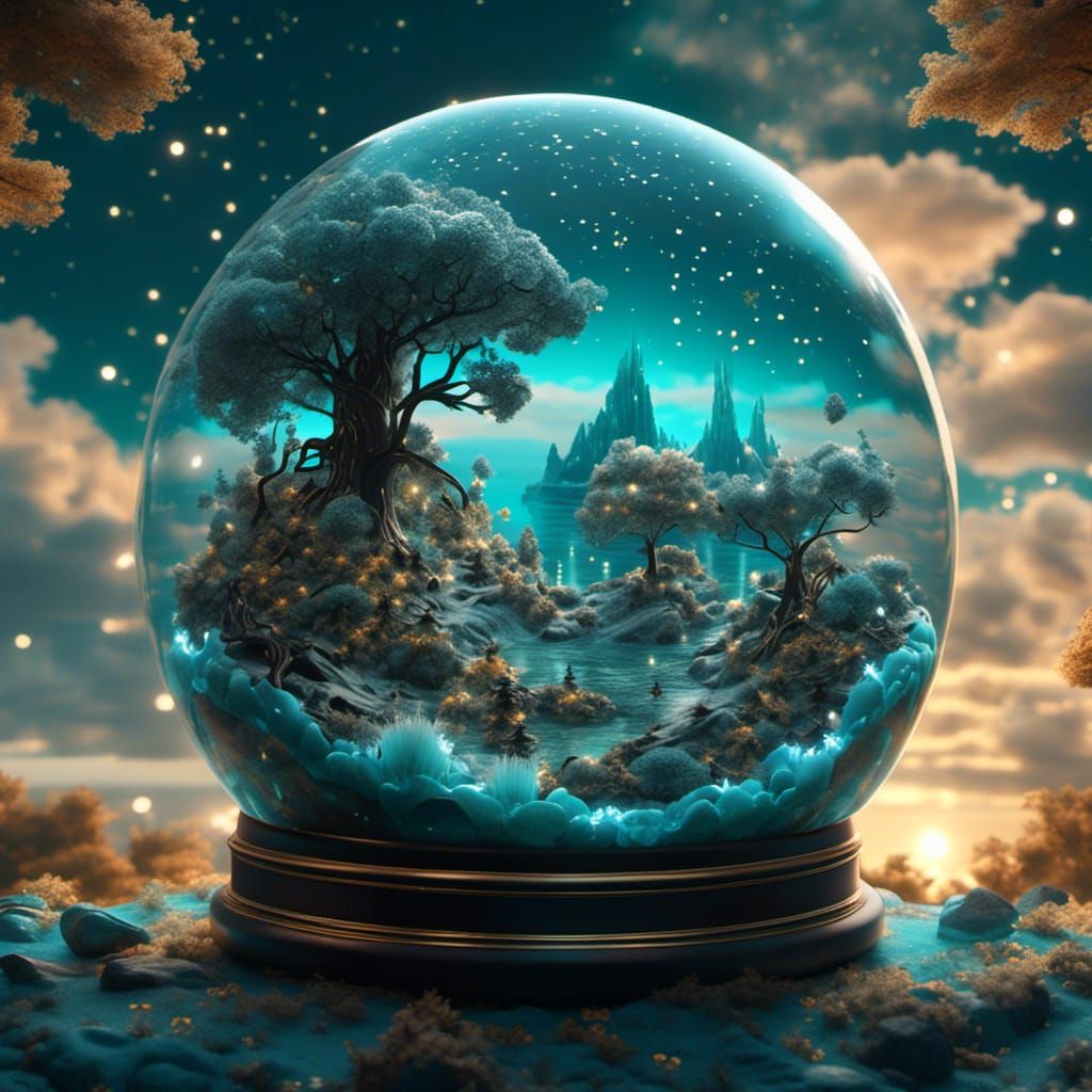 Ethereal Snow Globe Fantasy World in Hyperreal Detail