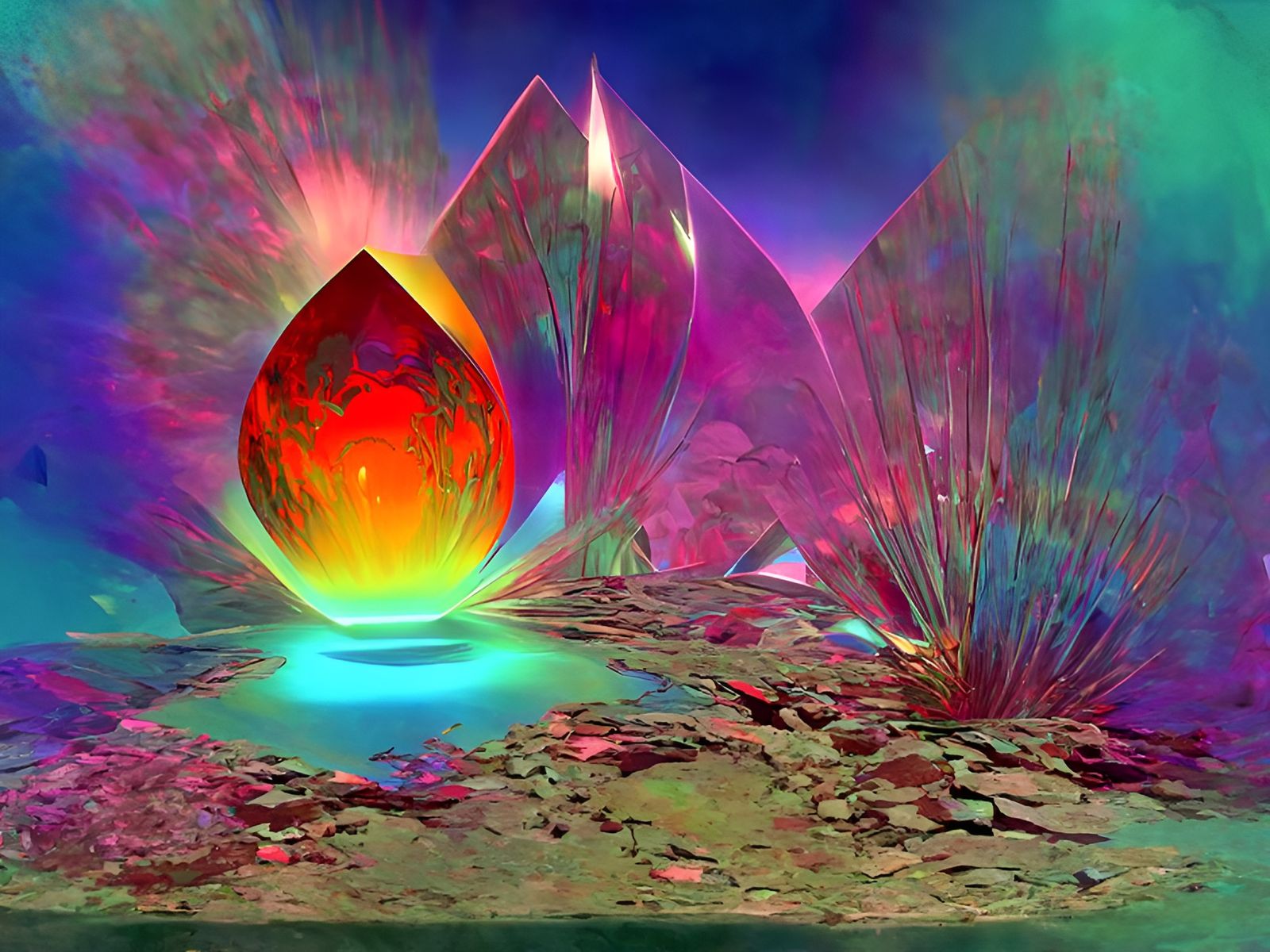 Abstract Holographic Mineral Crystal Art Nouveau