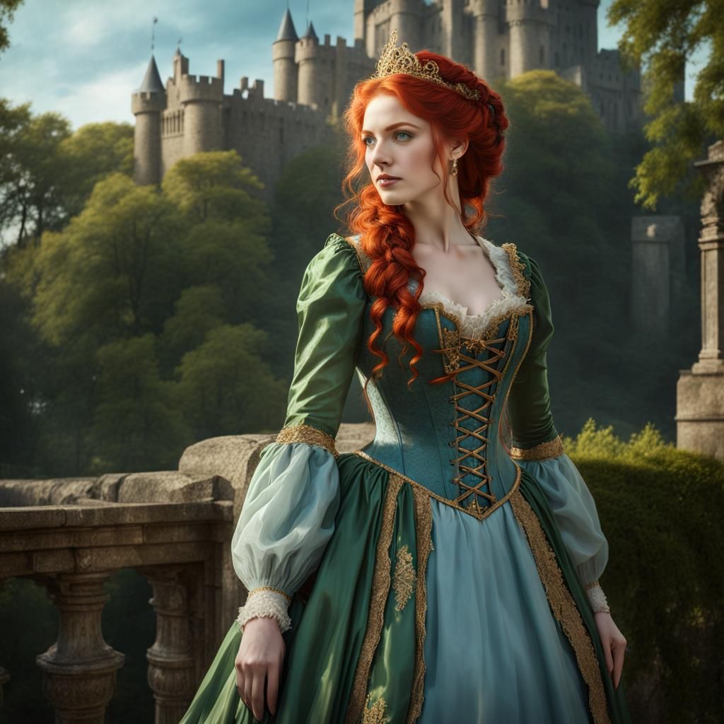 Redhead in Regency Dress: Charcoal Sketch Portrait