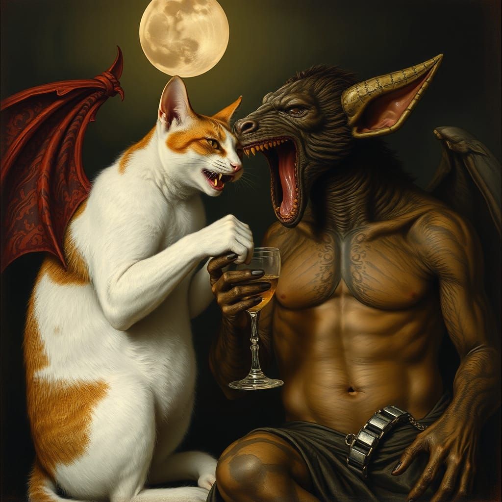 Vampire Cat and Centaur in Historical Portrait Style