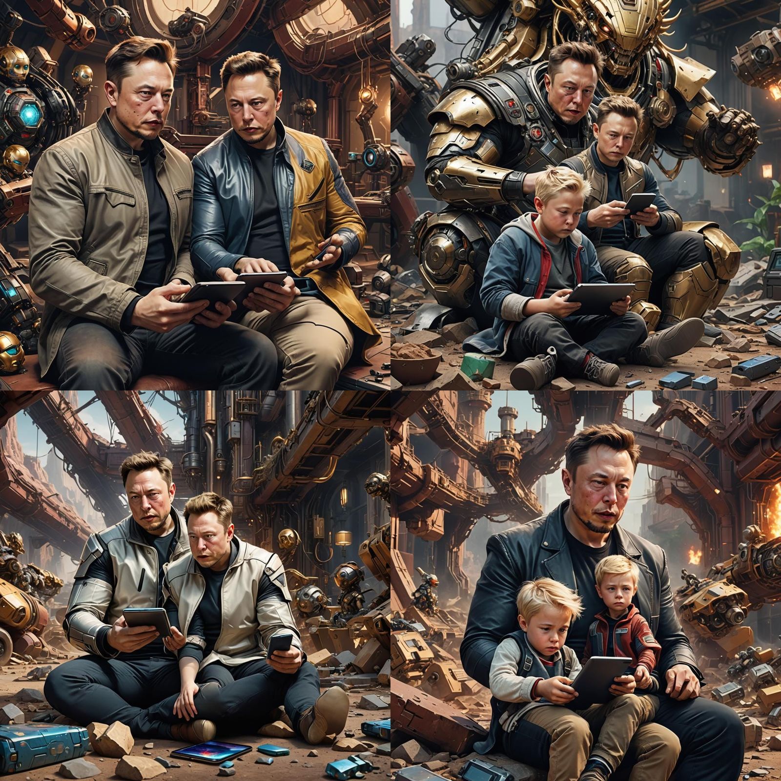 Elon Musk Angrily Uses Phone, Detailed Matte Painting