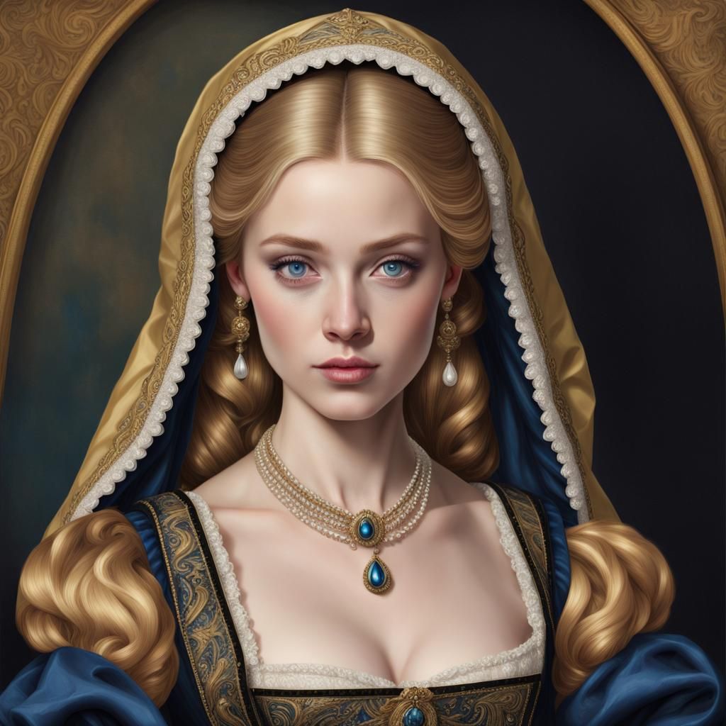 Tudor Woman with Gable Hood in Anime Style