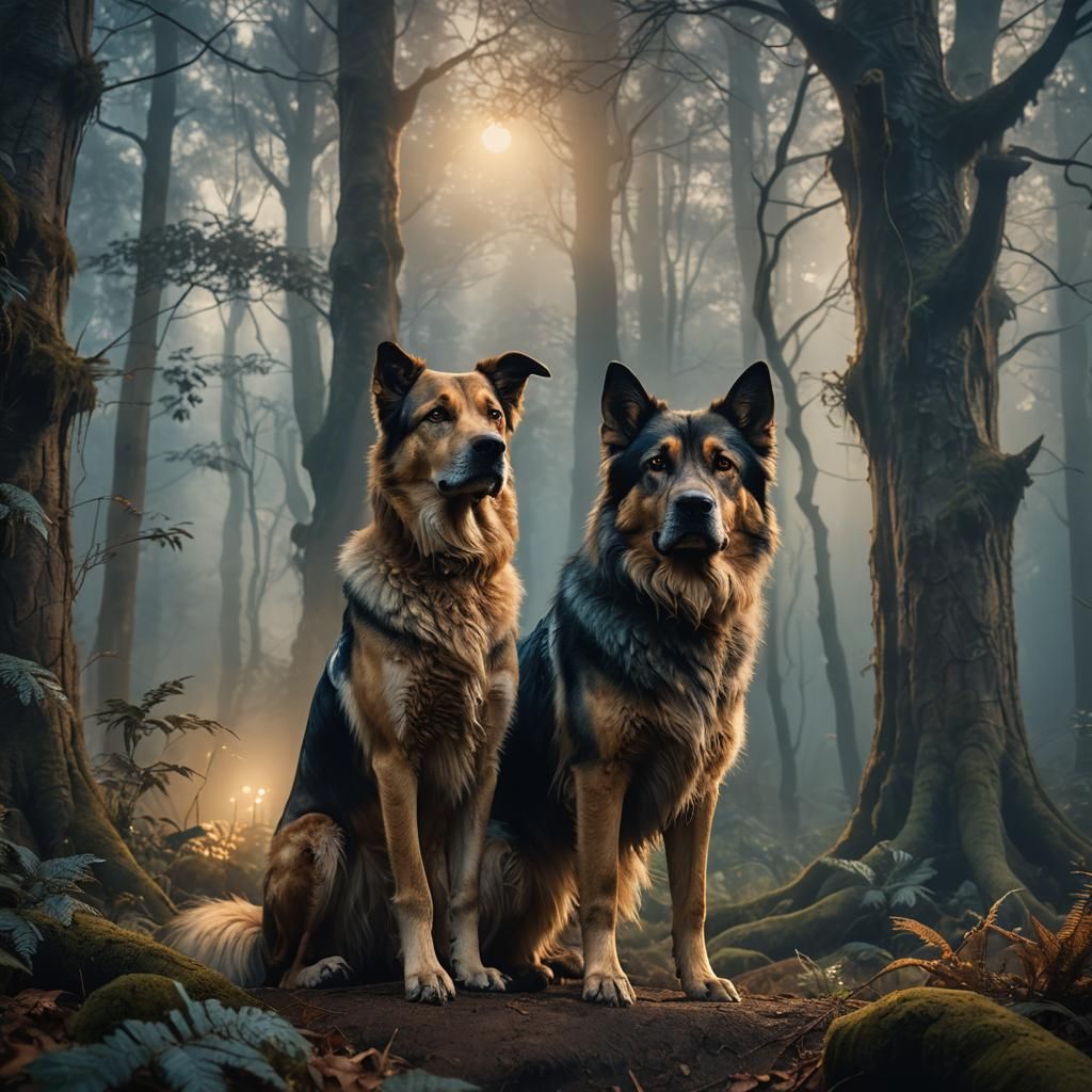 Mystical Forest Guardian: Canine Portrait in Ethereal Lighti...