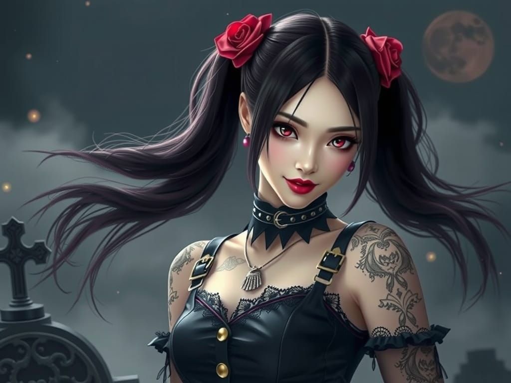 Gothic Punk Vampire Dancer Under Full Moon