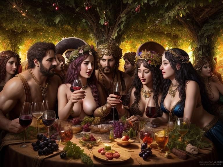 Dionysus and Ariadne's Orgy: Hyperrealistic Splash Art