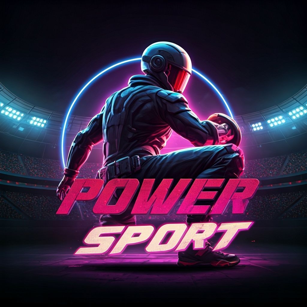 Action Athlete in Neon Stadium with Cyberpunk Typography