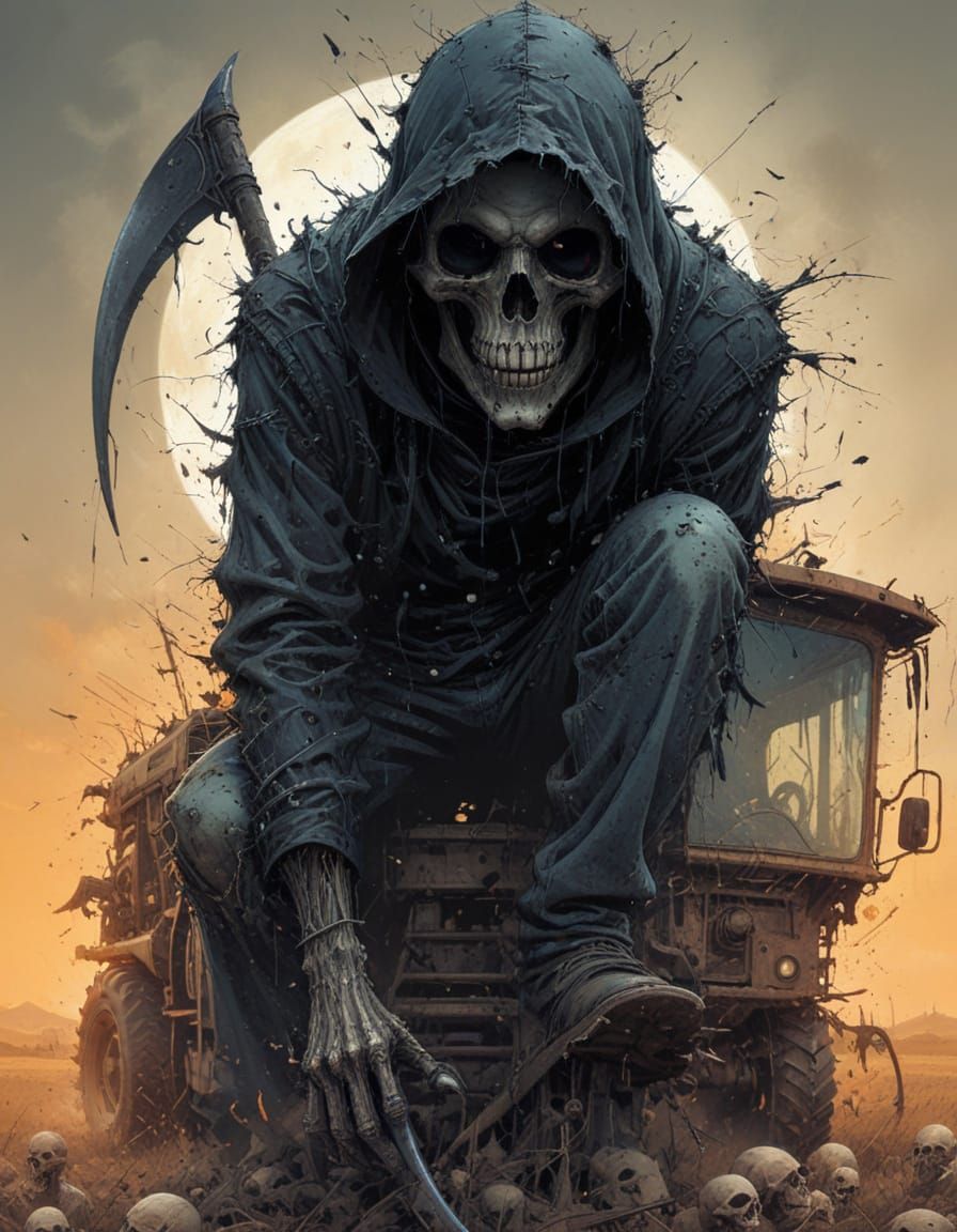 Grim Reaper's Epic Ride in a Haunted Field