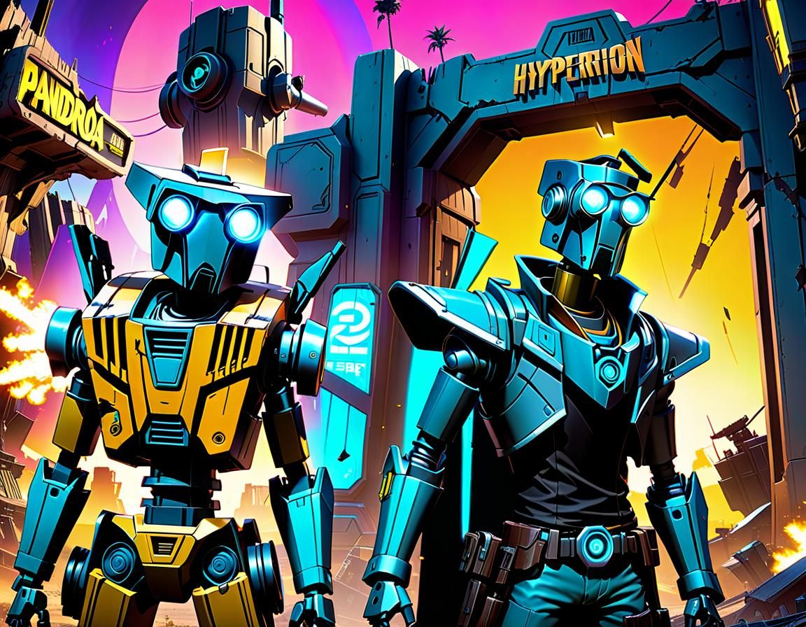 Claptrap, Mordecai, and Handsome Jack in Cel-Shaded Style