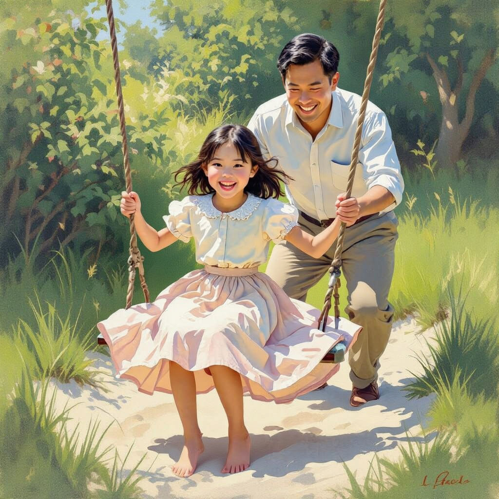 Girl on a Swing in Impressionistic Style