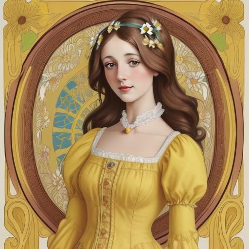 Art Nouveau Woman with Daisy in Hair