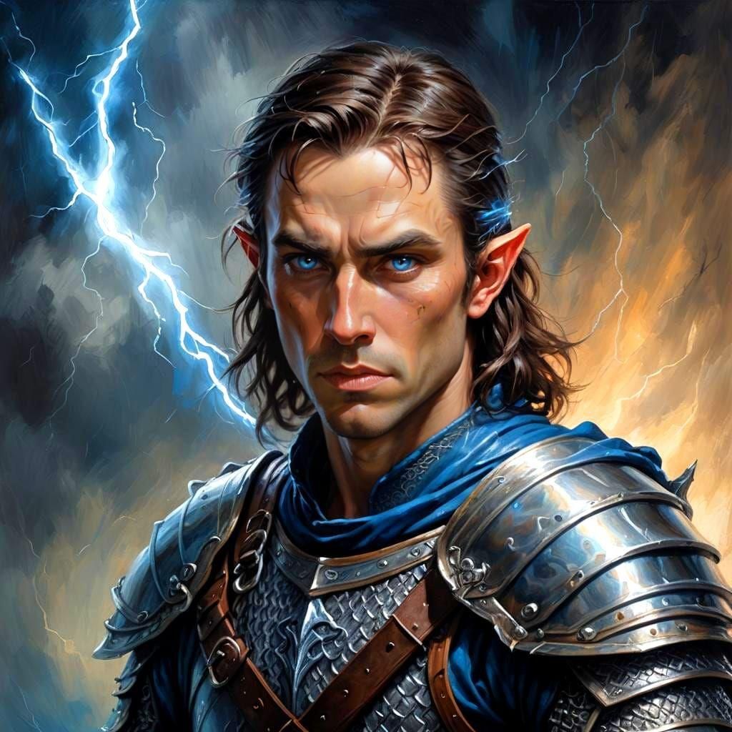 Half-Elf Rogue in Treasure Hall, Oil Painting Style