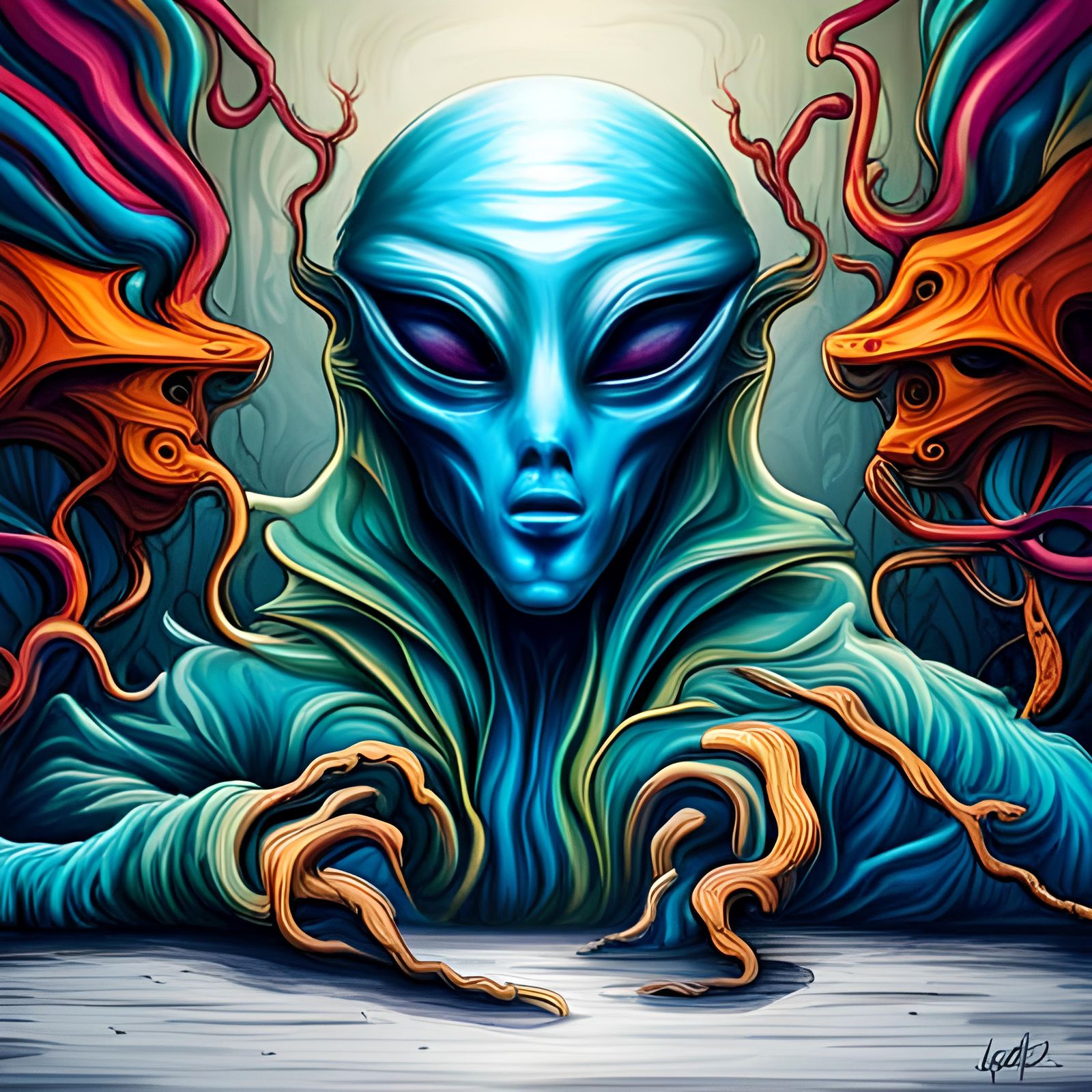Colorful Alien Creature in Graffiti Art Style