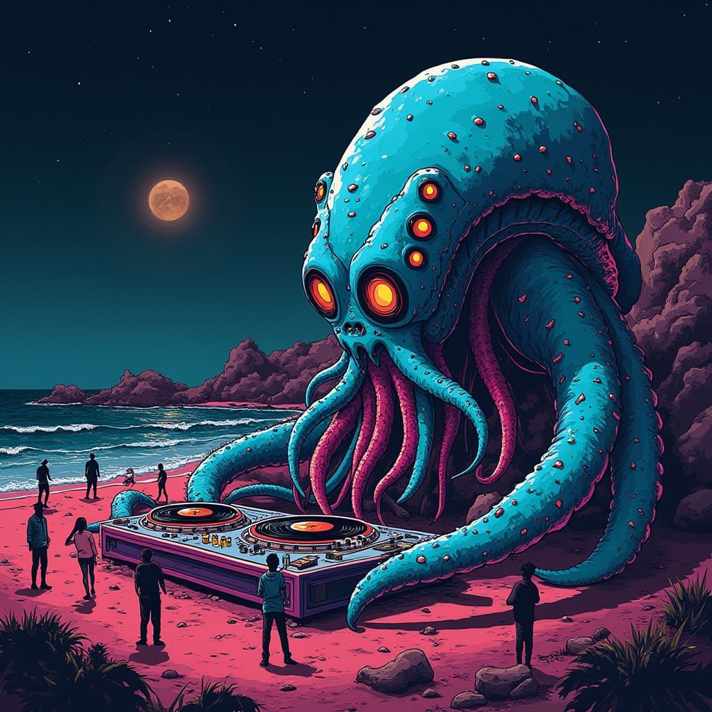 Kraken DJ Booth on Retro-Futuristic Beach