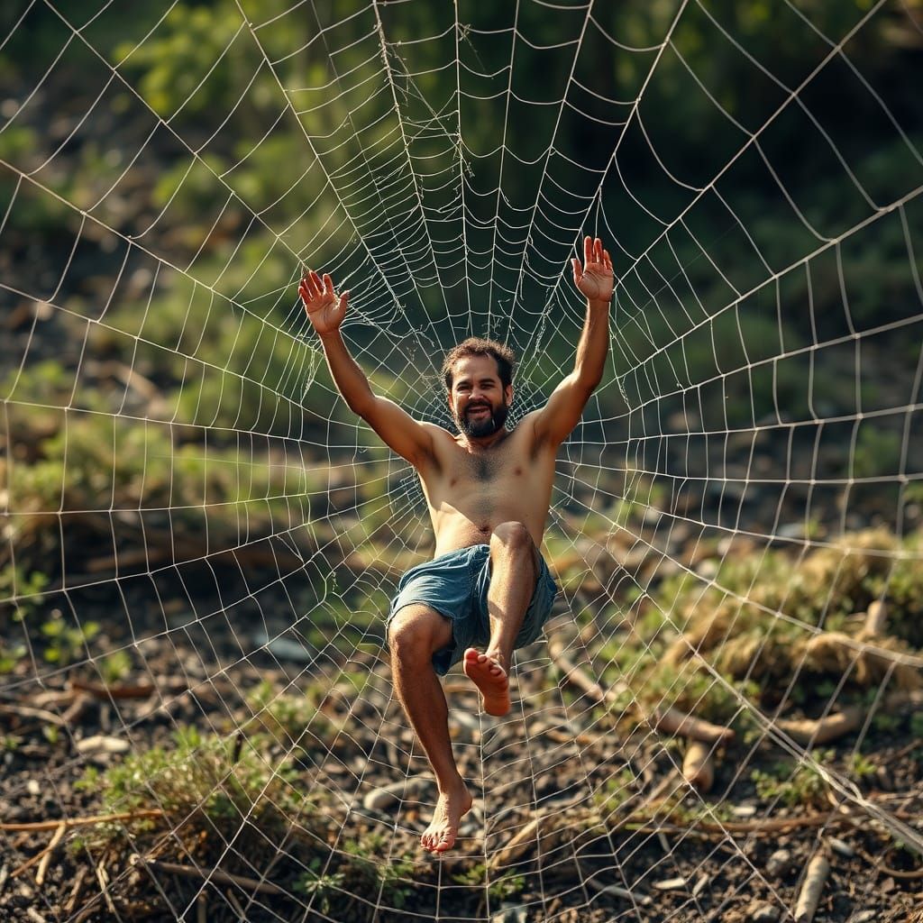 Man Trapped in a Giant Web