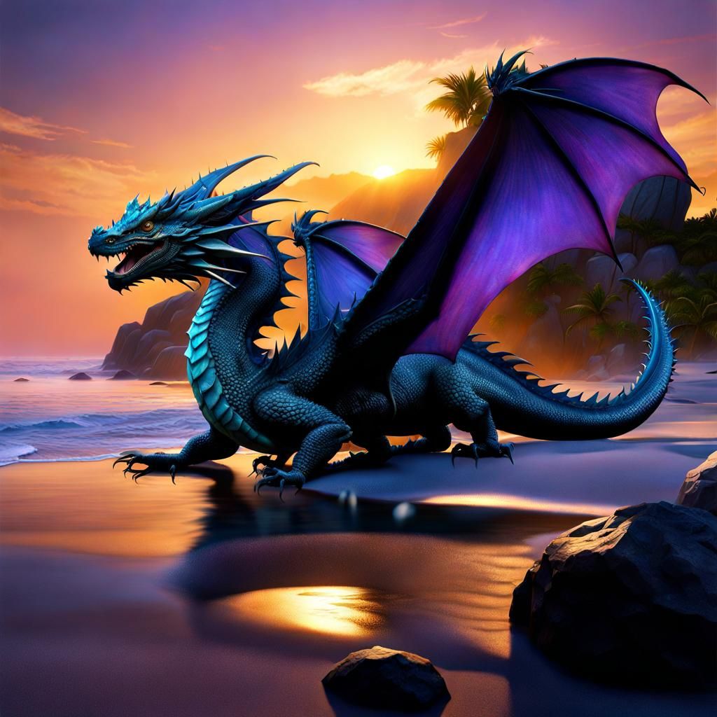 Water Dragon Sunrise on Serene Beach