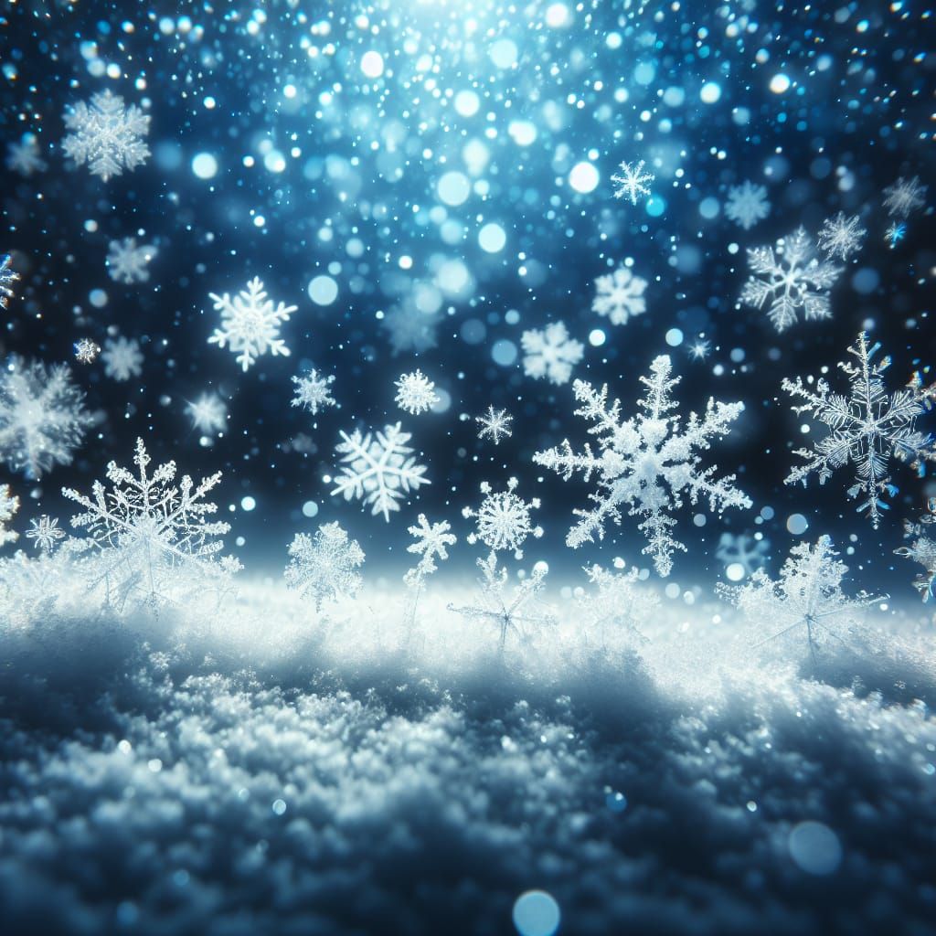 Snowflakes Drift Gently in a Dark Blue Night Sky