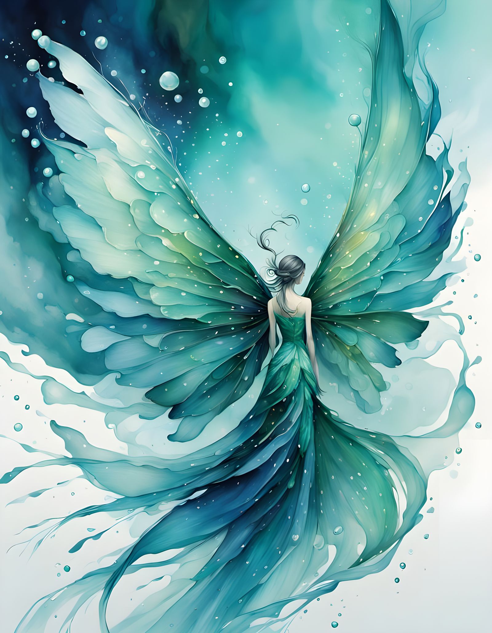 Ethereal Aquatic Scene in Vibrant Alcohol Ink Style