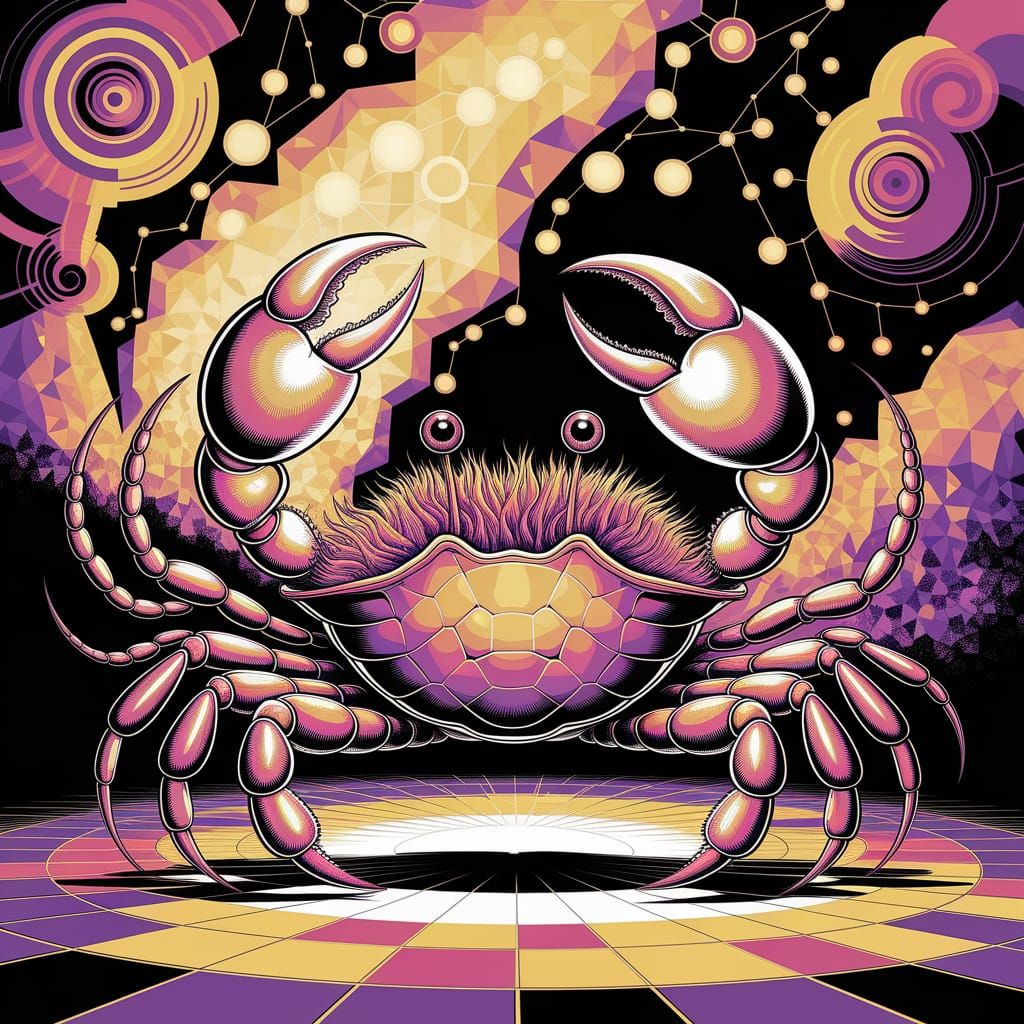 Vibrant Ink Painting of a Welcoming Crab with Whimsical Hair