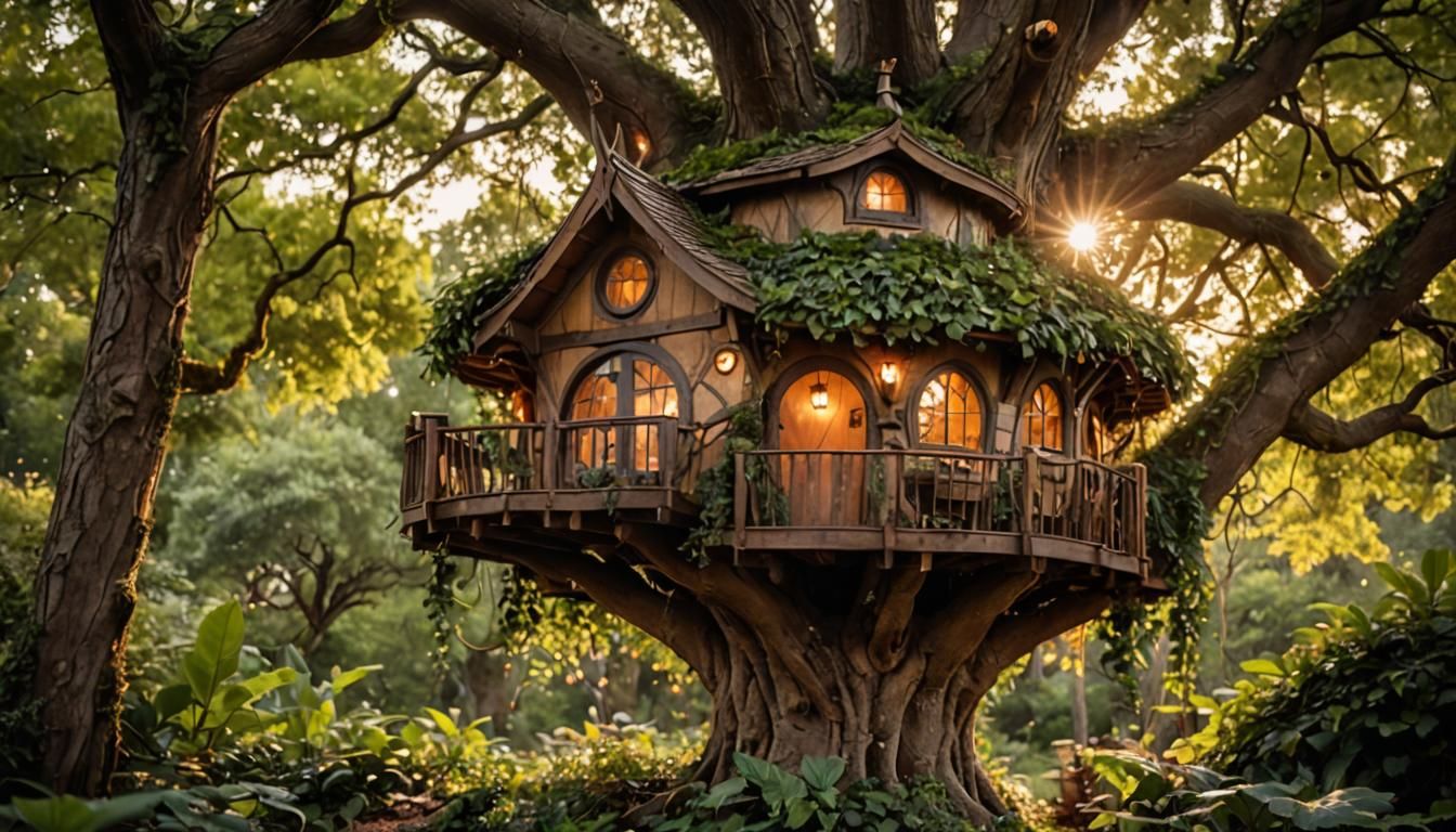 Magical Hobbit Treehouse in Golden Hour Light