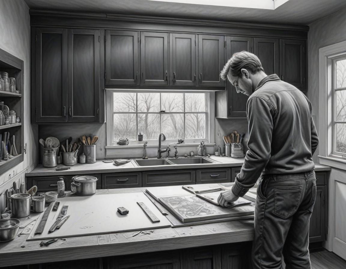 Cabinet Maker at Work: Detailed Charcoal Drawing
