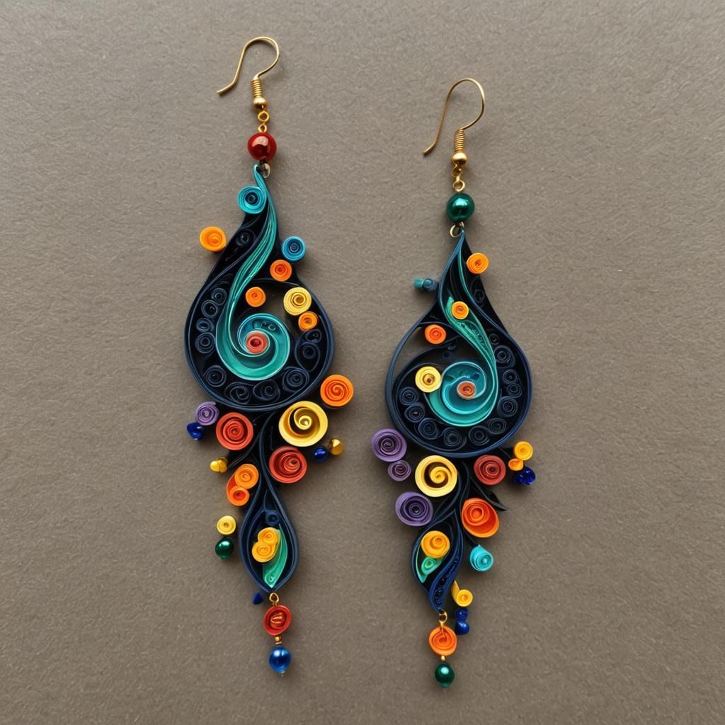 Colorful Paper-Quilled Earrings with Metallic Accents