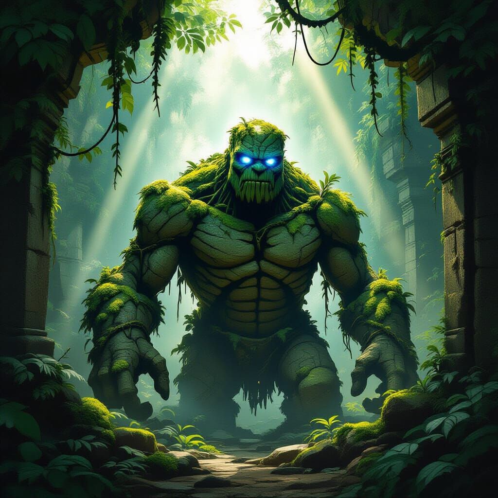 Mossy Golem Awakens in Jungle Temple