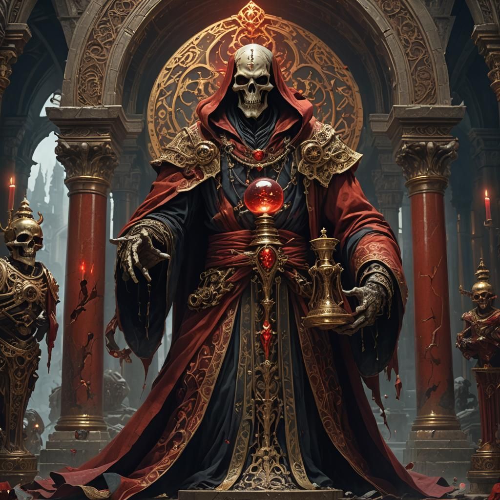 Evil Undead Lich with Hourglass in Dark Temple