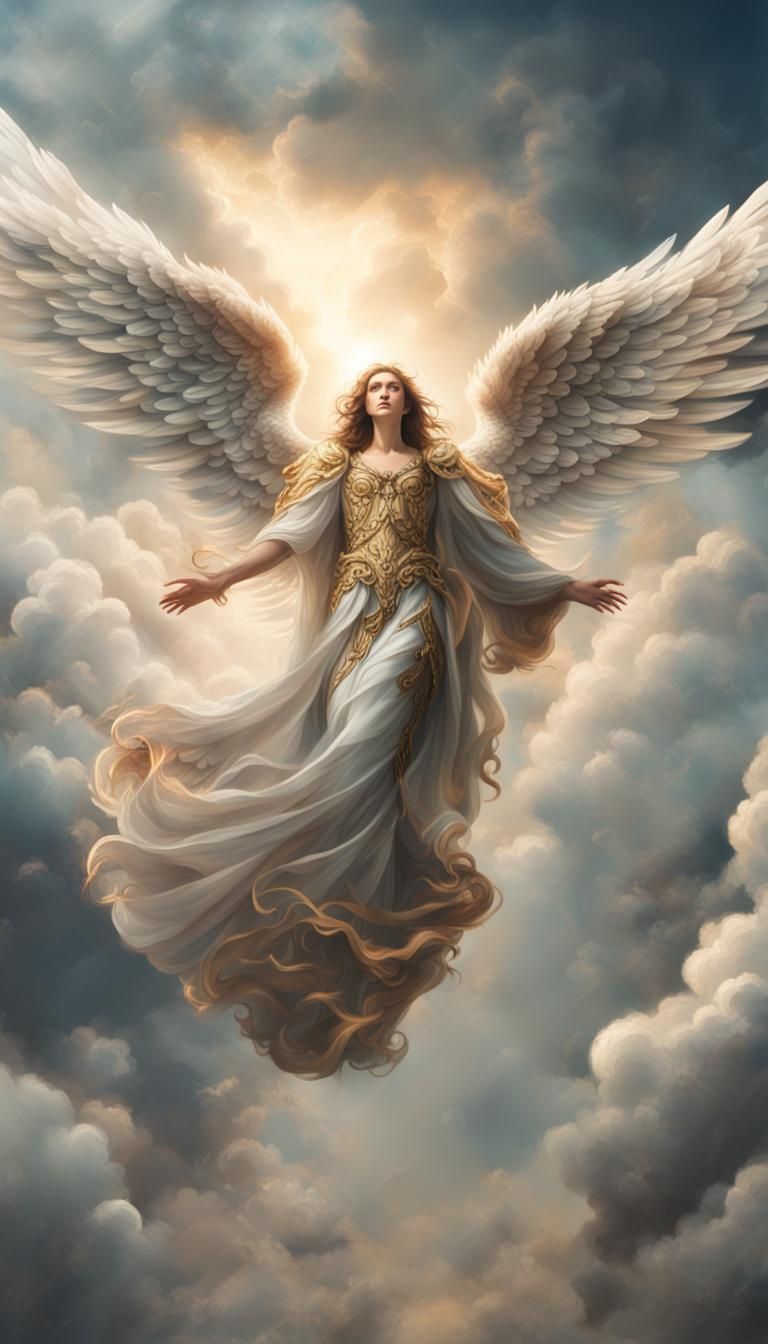 Epic Angel with Six Wings in the Clouds