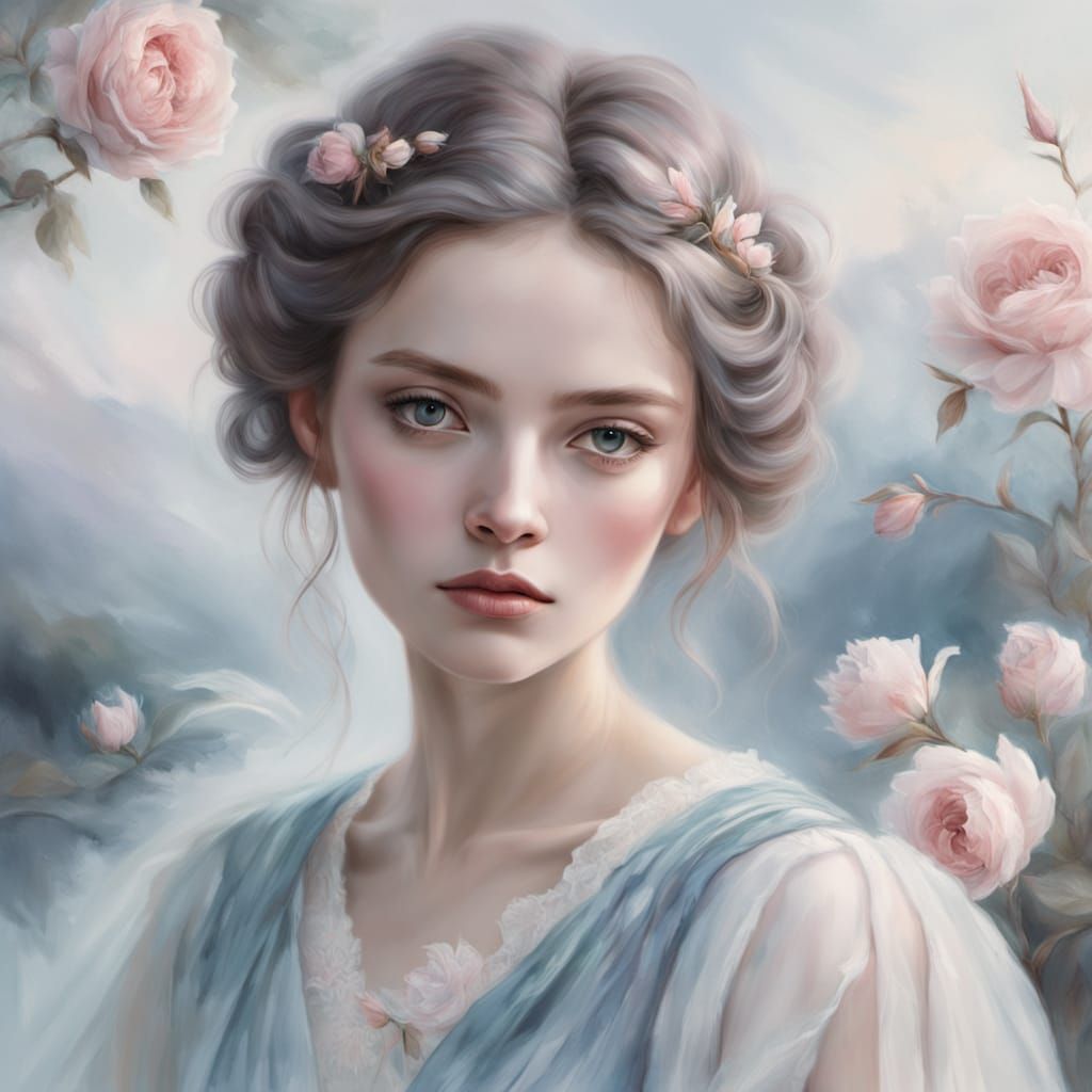 Ethereal Woman in Historical Dress, Oil Painting