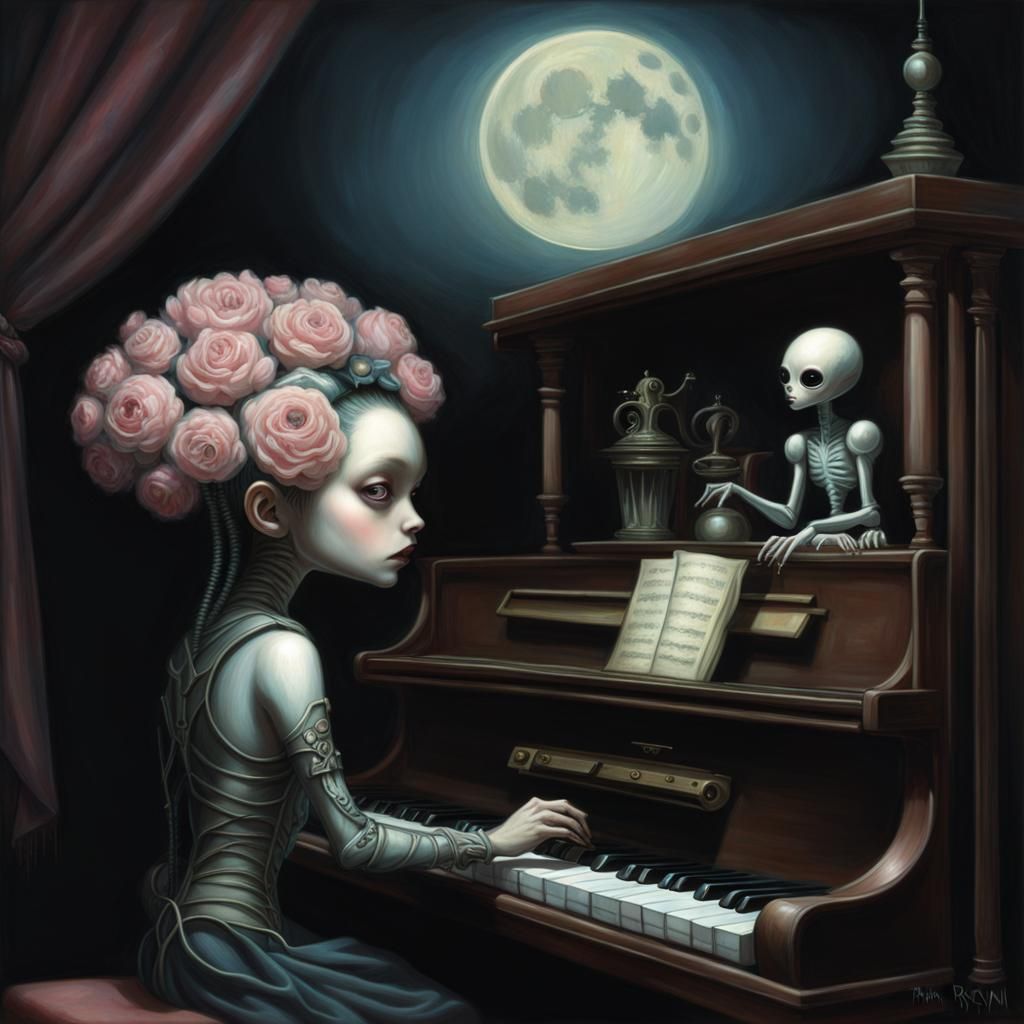 Sinister Cyborg Plays Piano on Alien Moon