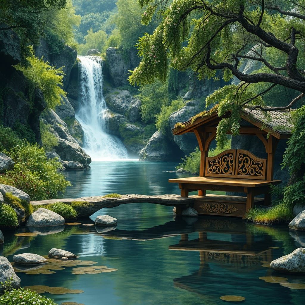 Serenity by a Crystal Stream in a Lush Green Valley