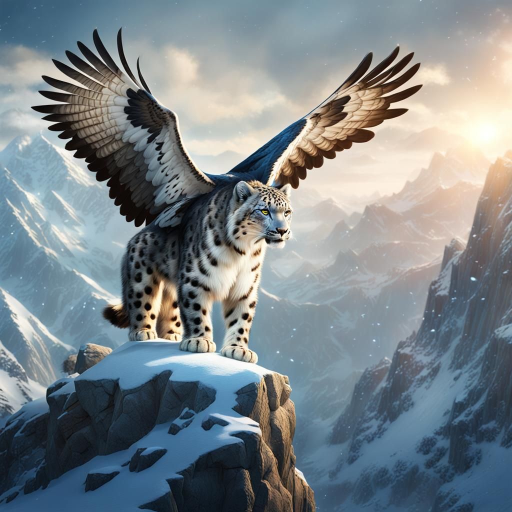 Winged Snow Leopard Fantasy Concept Art