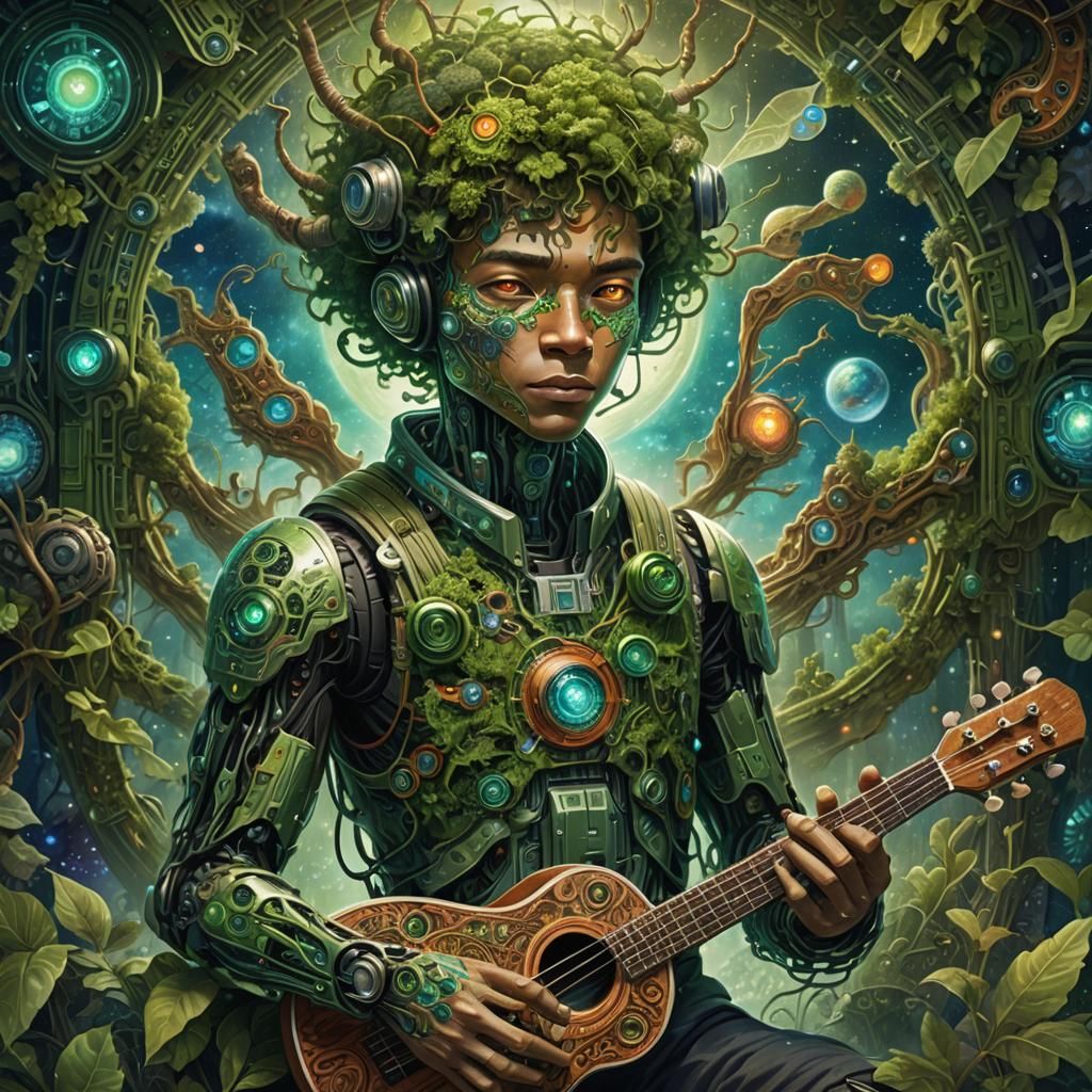 Cyborg Musician in Psychedelic Starship