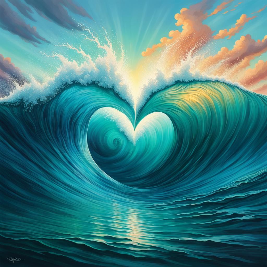 Ocean Waves Form a Glowing Heart