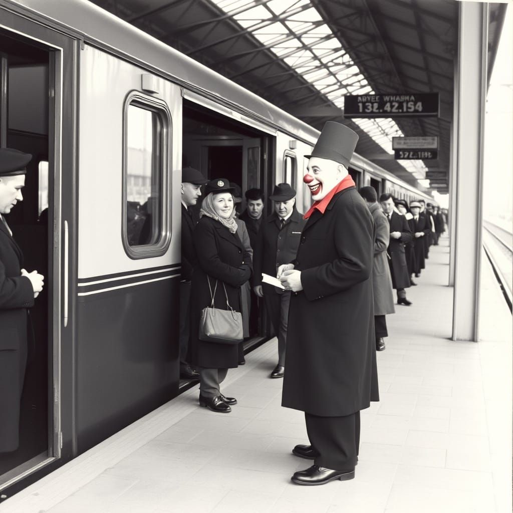 Soviet Era Train Station with Clown Conductor