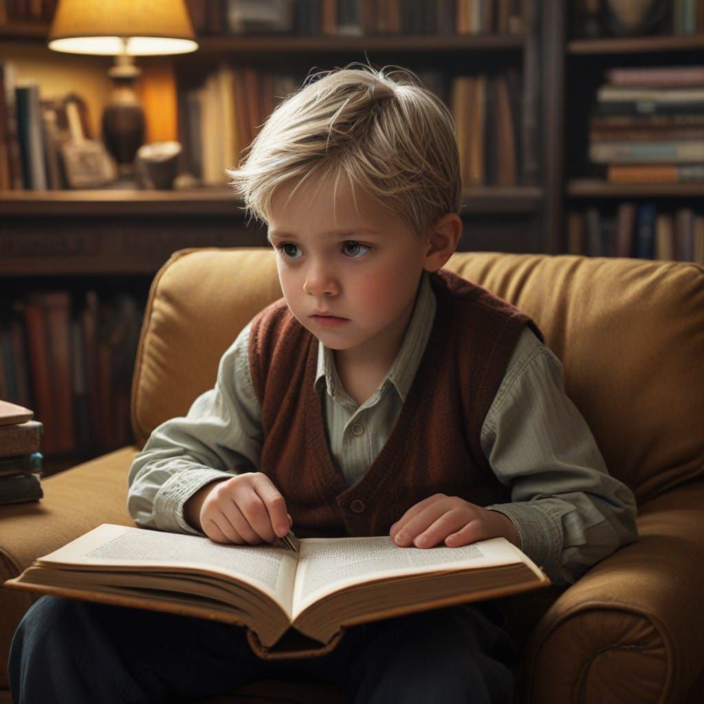 Grandfather and Grandson in Cozy Living Room
