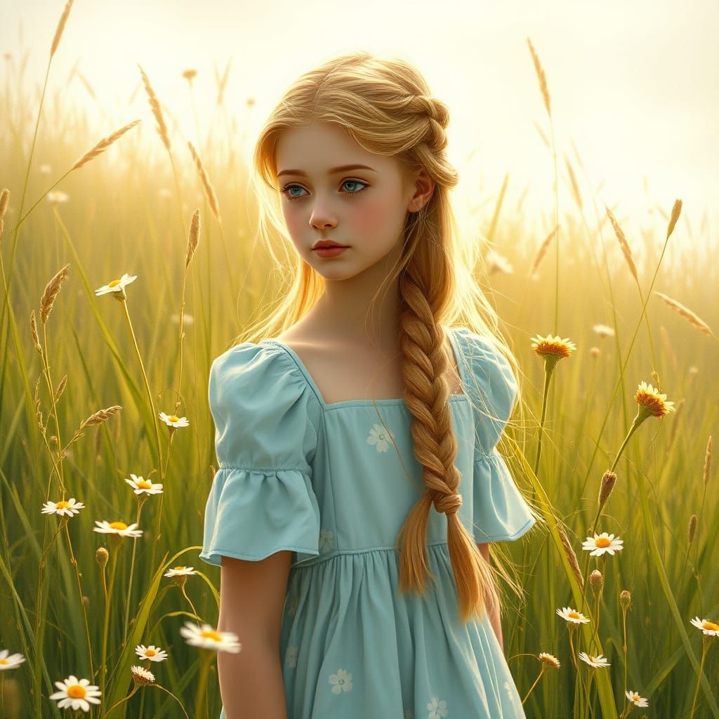 Ethereal Pre-Raphaelite Girl in a Meadow