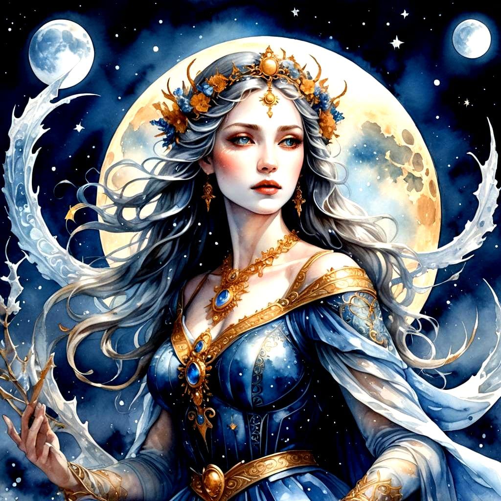 Frosty Midnight Lunar Eclipse with Moon Goddess Selene
