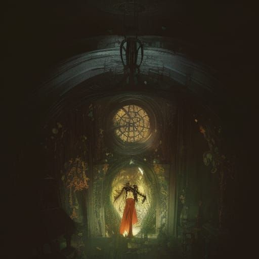 Eerie Witch House Illustration in Art Nouveau Style