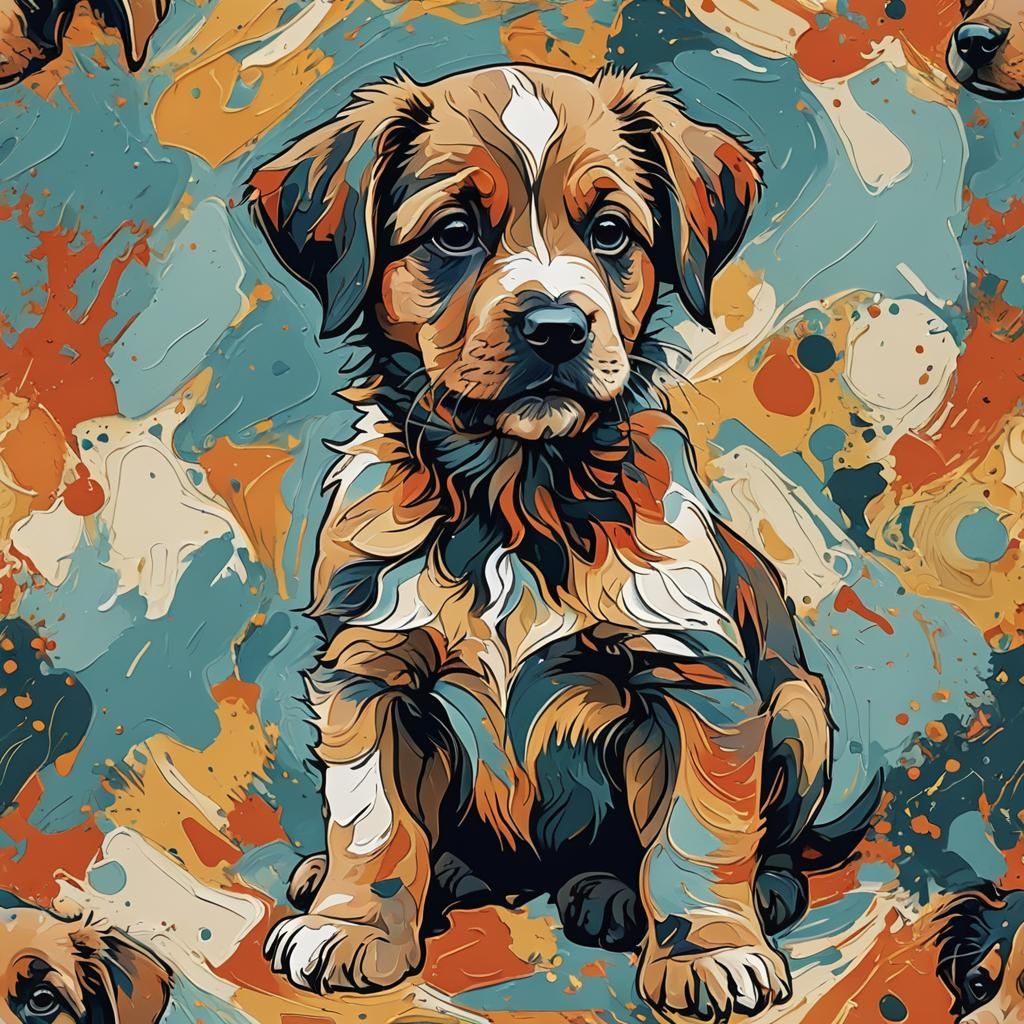Abstract Puppy Art in Complementary Colors