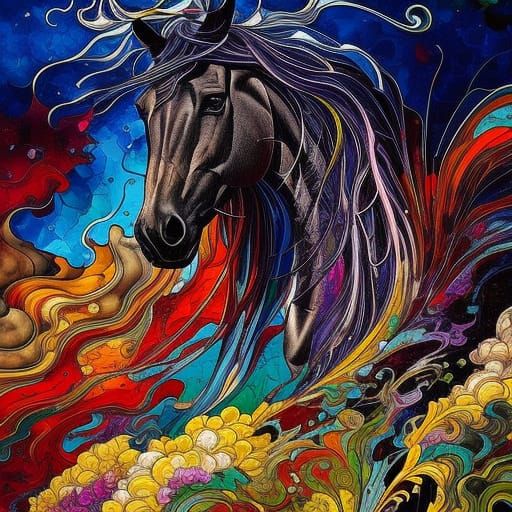 Stained Glass Horse with Oil Splash Effects