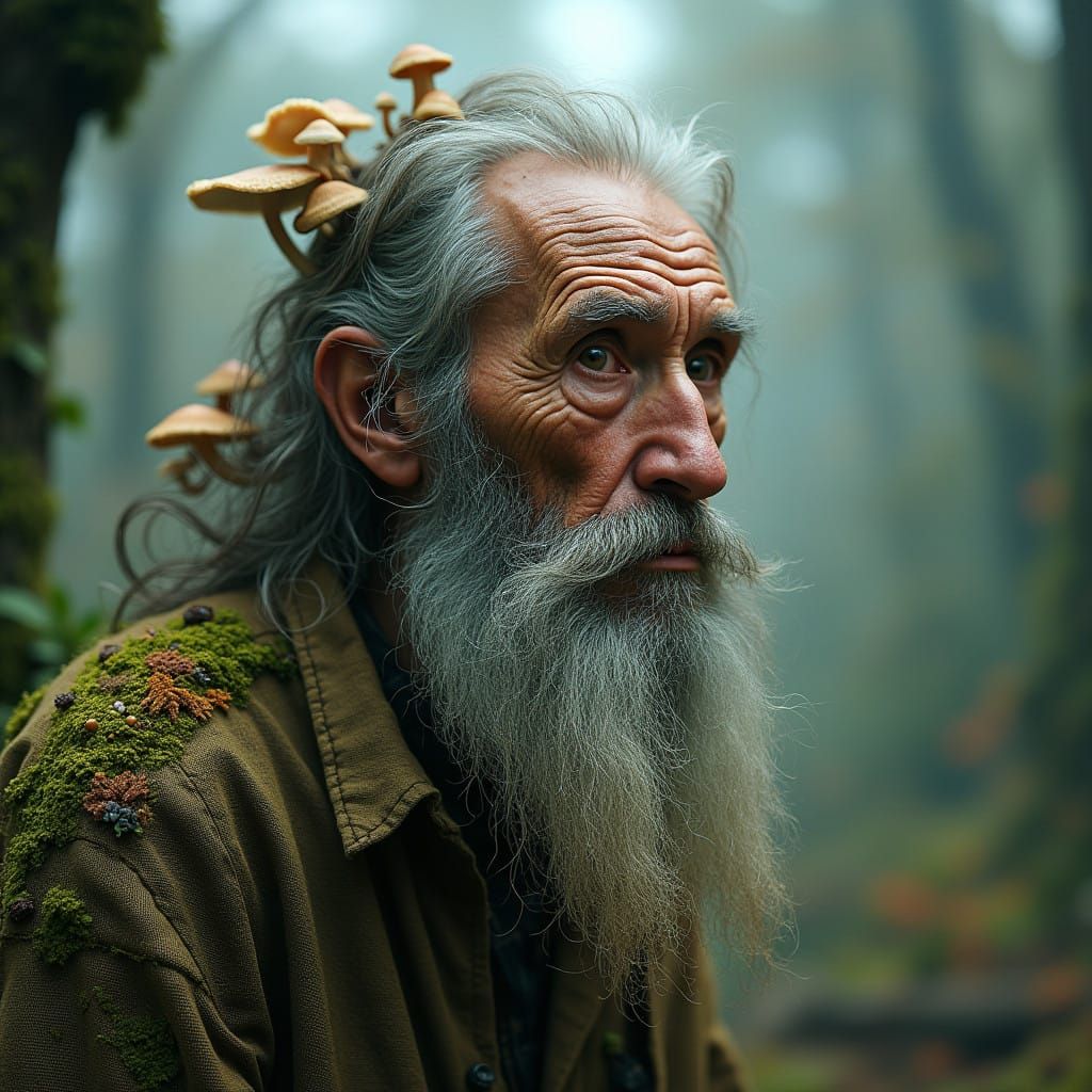 Weathered Sage in Luminous Forest