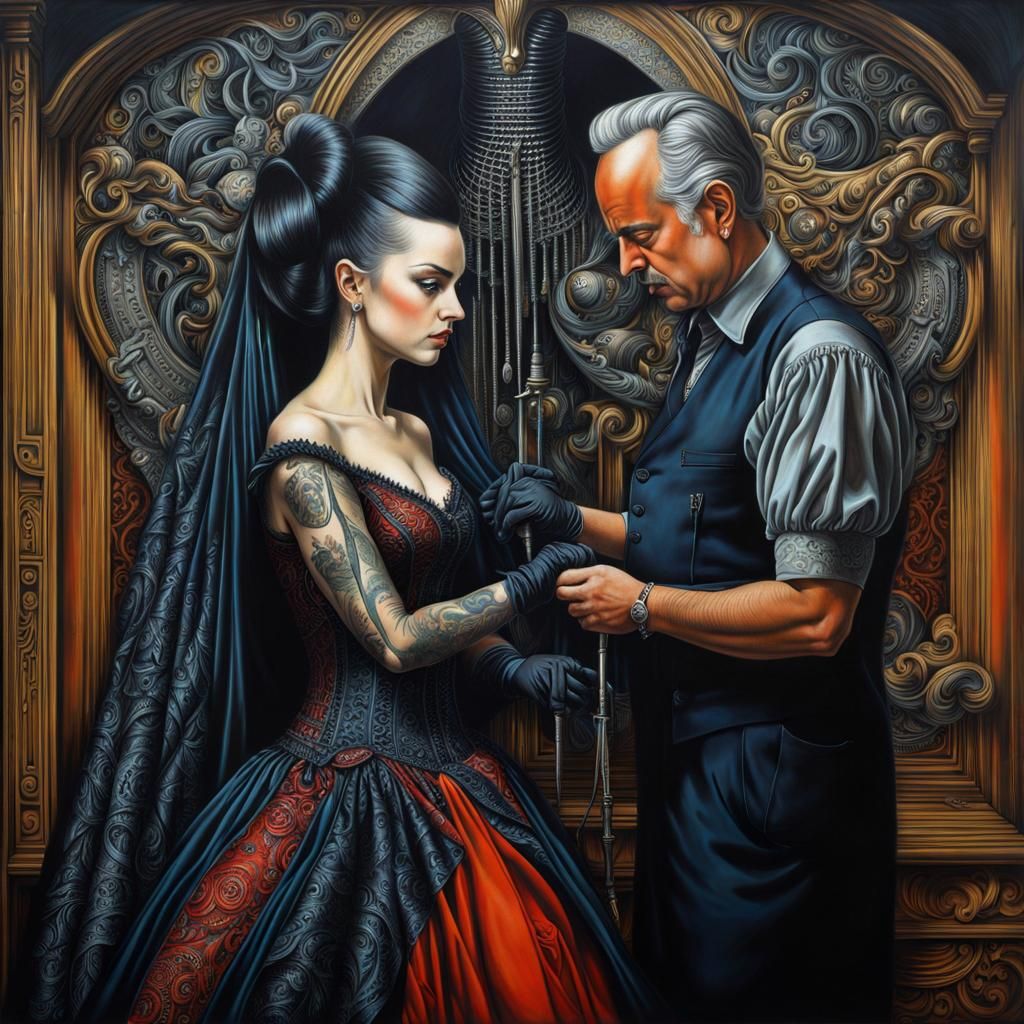 Tailor Fitting Goth Dress: A Surreal Portrait