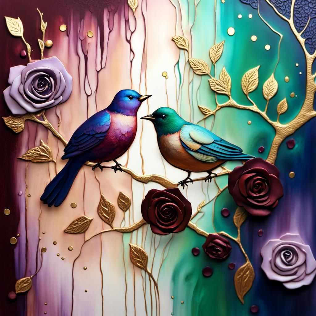 Iridescent 3D Embossed Artwork with Gold Accents