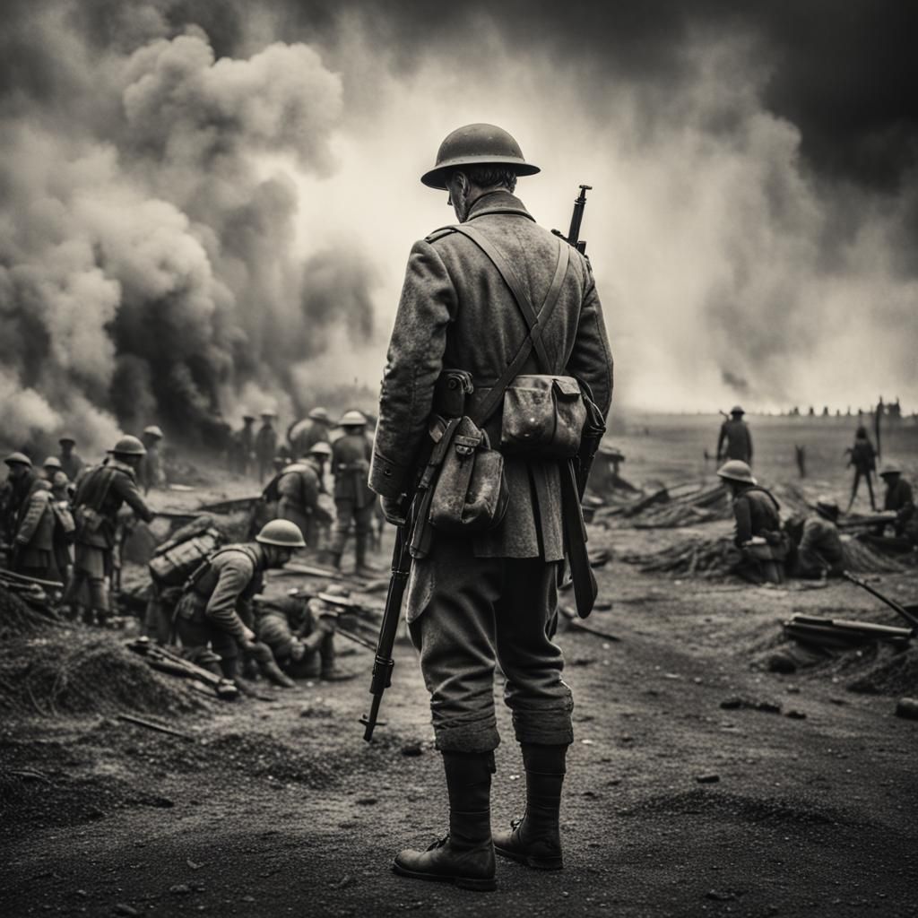 Sad Man in War, 1914 Hyperrealistic Image