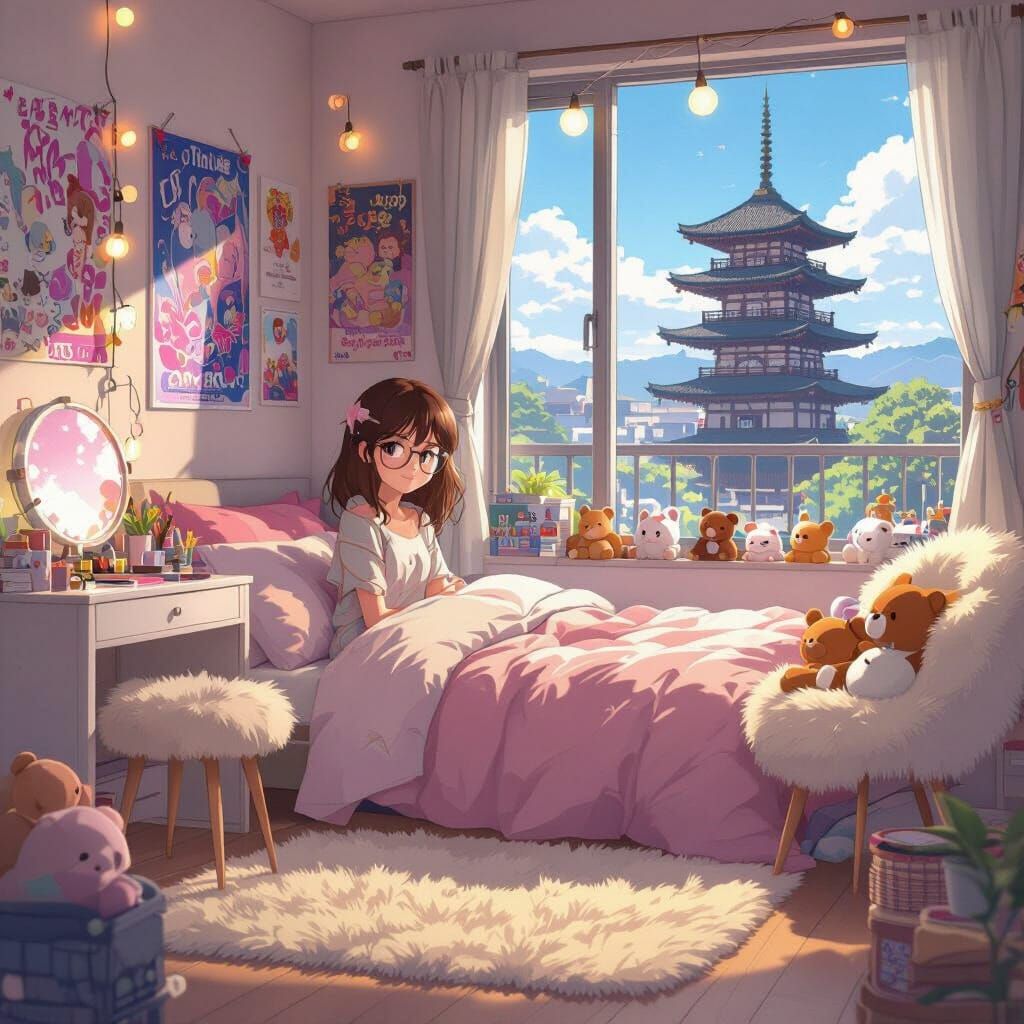 Cozy Anime Bedroom with Japanese View