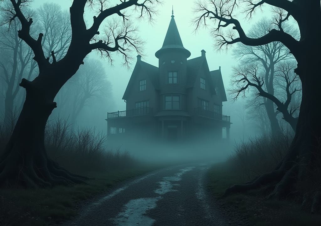 Eerie Victorian Mansion in Dark Surrealist Style