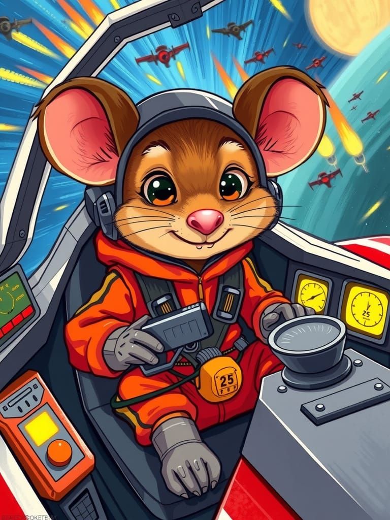 Anthropomorphic Mouse Pilot in X-wing Starfighter