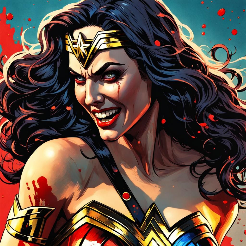 Zombie Wonder Woman with Goofy Grin in Klimt Style